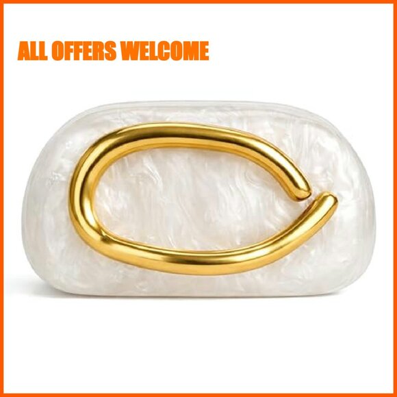 Acrylic Marble Evening Clutch with Metal Handle for Women